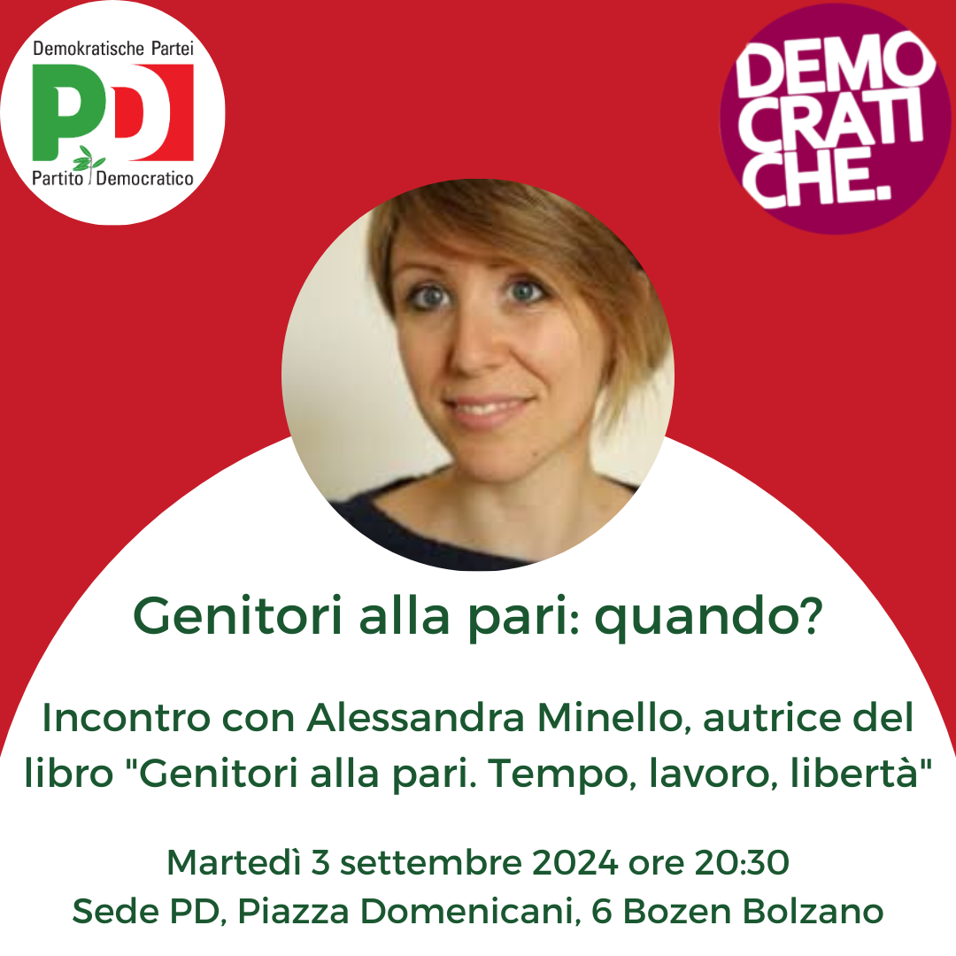 “Genitori alla pari: quando?”, martedì 3 settembre a Bolzano